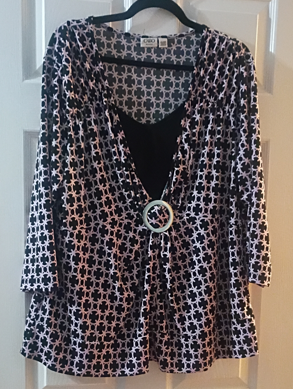Cato Black and Light Pink Ring-Tie V-Neck Tunic